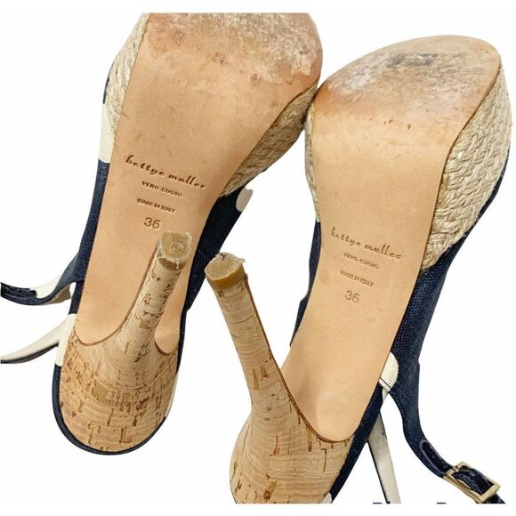 Bettye Muller Blake Polka Dot Marine Cork Heels - Picture 9 of 9